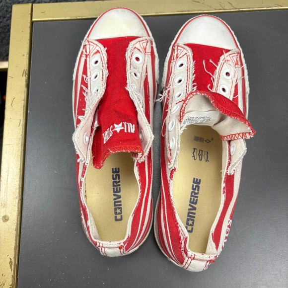 Converse All Star Low Top‎ Sneakers Red White Striped Canvas Shoes Unisex Size 6 - Picture 6 of 8